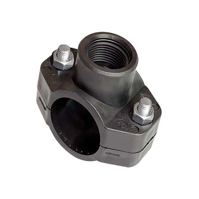 Plastična sedlasta obujmica unutrašnjim navojem za bočni priključak na PE cev